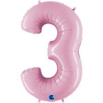 Шар (40"/102 см) Цифра, 3, Розовый, 1 шт.