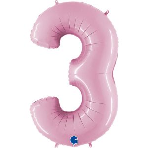 Шар (40"/102 см) Цифра, 3, Розовый, 1 шт.
