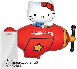 Шар (36''/91 см) Фигура, Hello Kitty, Котенок в самолете, Красный, 1 шт. в упак.