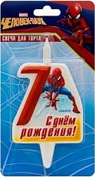 Свеча Цифра, 7 Человек Паук, 12 см, 1 шт.