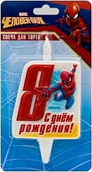 Свеча Цифра, 8 Человек Паук, 12 см, 1 шт.