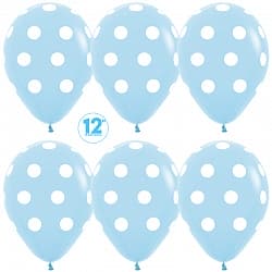 Шар воздушный (12"/30 см) Белые точки, Голубой (040), пастель, 5 ст, 12 шт.