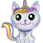 Шар (14"/36 см) Мини-фигура, Котенок-единорог, Голубой, 1 шт.