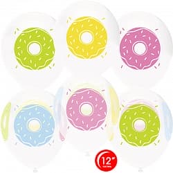 Шар (12"/30 см) Пончики, Белый (801)/Прозрачный (701), кристалл, 4 ст, 50 шт.