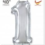 Шар (40"/102 см) Цифра, 1, Серебро, 1 шт. в упак.