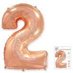 Шар (40"/102 см) Цифра, 2, Розовое Золото, 1 шт. в упак