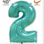 Шар (40"/102 см) Цифра, 2, Тиффани, 1 шт. в упак.