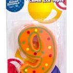 Свеча Цифра 9, Красочная, 7 см, 1 шт.