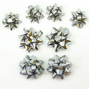 Бант Звезда, Серебряный микс, Голография, 7 см, 1 шт.