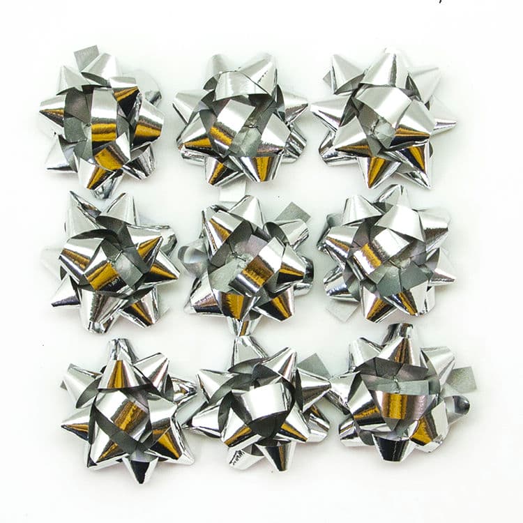 Бант Звезда, Серебро, Металлик, 4 см, 10 шт.