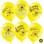 Воздушный Шар (12''/30 см) Губка Боб, С Днем Рождения!, Желтый (210), пастель, 2 ст, 25 шт.