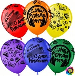 Шар (12''/30 см) С Днем Рождения! Экстрим #Cool, Ассорти, лайт, пастель, 5 ст, 50 шт.
