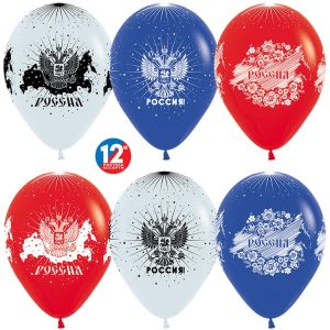 Воздушный Шар (12''/30 см) Россия, Триколор (005/015/041), пастель, 5 ст, 50 шт.