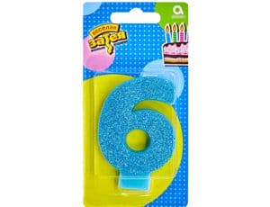 Свеча -цифра "6" Глиттер 8см/A