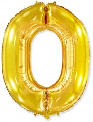 Шар (40''/102 см) Цифра, 0, Золото, 1 шт. в уп.