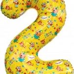 Шар (34''/86 см) Цифра, 2 Три Кота, Желтый, 1 шт. в упак.