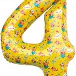 Шар (34''/86 см) Цифра, 4 Три Кота, Желтый, 1 шт. в упак.