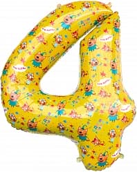 Шар (34''/86 см) Цифра, 4 Три Кота, Желтый, 1 шт. в упак.