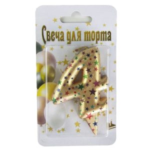 Свеча Цифра, 4 Саната, Золото, Металлик, 7 см, 1