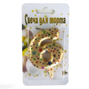 Свеча Цифра, 6 Саната, Золото, Металлик, 7 см, 1