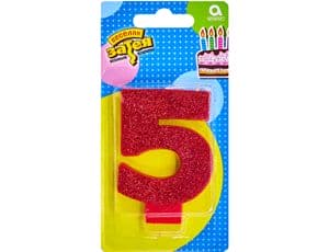 Свеча -цифра "5" Глиттер 8см/A