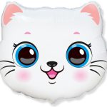 Шар (22''/56 см) Фигура, Голова, Милый Котенок, Белый, 1 шт.