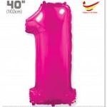 Шар (40"/102 см) Цифра, 1, Фуше, в упаковке 1 шт.