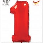 Шар (40"/102 см) Цифра, 1, Красный, в упаковке 1 шт.