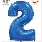 Шар (40"/102 см) Цифра, 2, Синий, в упаковке 1 шт.