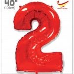 Шар (40"/102 см) Цифра, 2, Красный, в упаковке 1 шт.