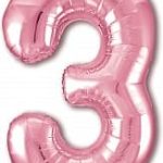Шар (40''/102 см) Цифра, 3, Slim, Розовый фламинго, в упаковке 1 шт.