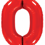 Шар (40''/102 см) Цифра, 0, Красный, 1 шт.