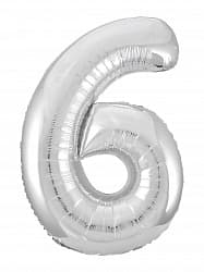 Шар (40"/102 см) Цифра, 6 Slim, Серебро, 1 шт. в упак.