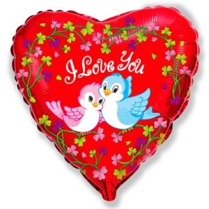 Шар И 18 Сердце Птички Я тебя люблю / Love Birds / 1 шт /