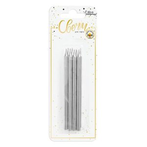 Свечи тортовые классические XL Серебро / 8 шт., 10 см /