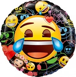 Шар (18"/46 см) Круг, Смайл, Emoji, Черный, 1 шт. в упак.