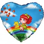 Шар (19"/48 см) Сердце, Девочка на радуге, Голубой, 1 шт.