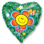 Шар (18"/46 см) Сердце, Цветок, Зеленый, 1 шт.