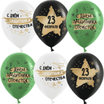 Воздушный Шар (12''/30 см) 23 Февраля, С Днем Защитника!, Ассорти, пастель, 2 ст, 25 шт.