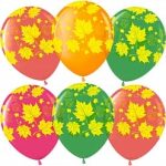 Шар (12''/30 см) Яркие листья, Ассорти, кристалл, 5 ст, 25 шт.