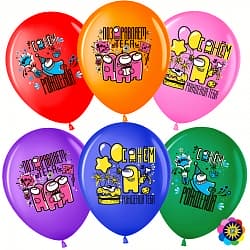 Шар (12''/30 см) Игра Среди Нас, С Днем Рождения!, Ассорти, лайт, пастель, 1 ст, 50 шт.