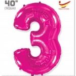 Шар (40''/102 см) Цифра, 3, Фуше, 1 шт. в упак.