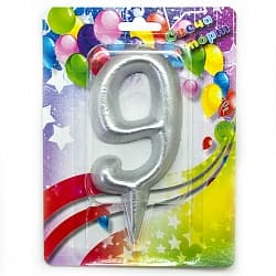 Свеча Цифра, 9 Гигант, Серебро, 12 см, 1 шт.