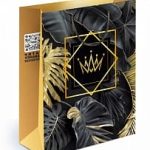Пакет подарочный, Золотая корона и тропические листья, Черный/Золото, 32*26*8 см, 1 шт.
