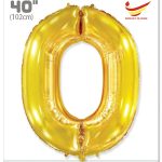 Шар (40"/102 см) Цифра, 0, Золото, 1 шт. в упак.