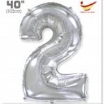 Шар (40"/102 см) Цифра, 2, Серебро, 1 шт. в упак.