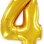 Шар (40"/102 см) Цифра, 4, Золото, 1 шт. в упак.