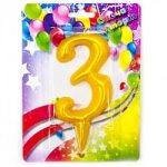 Свеча Цифра, 3 Гигант, Золото, 12 см, 1 шт.