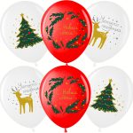 Шар (12''/30 см) С Новым Годом!, Белый (200)/Красный (230), пастель, 1 ст, 25 шт.