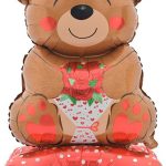Шар 3D (39''/99 см) Фигура на подставке, Мишка с букетом, 1 шт. в уп.